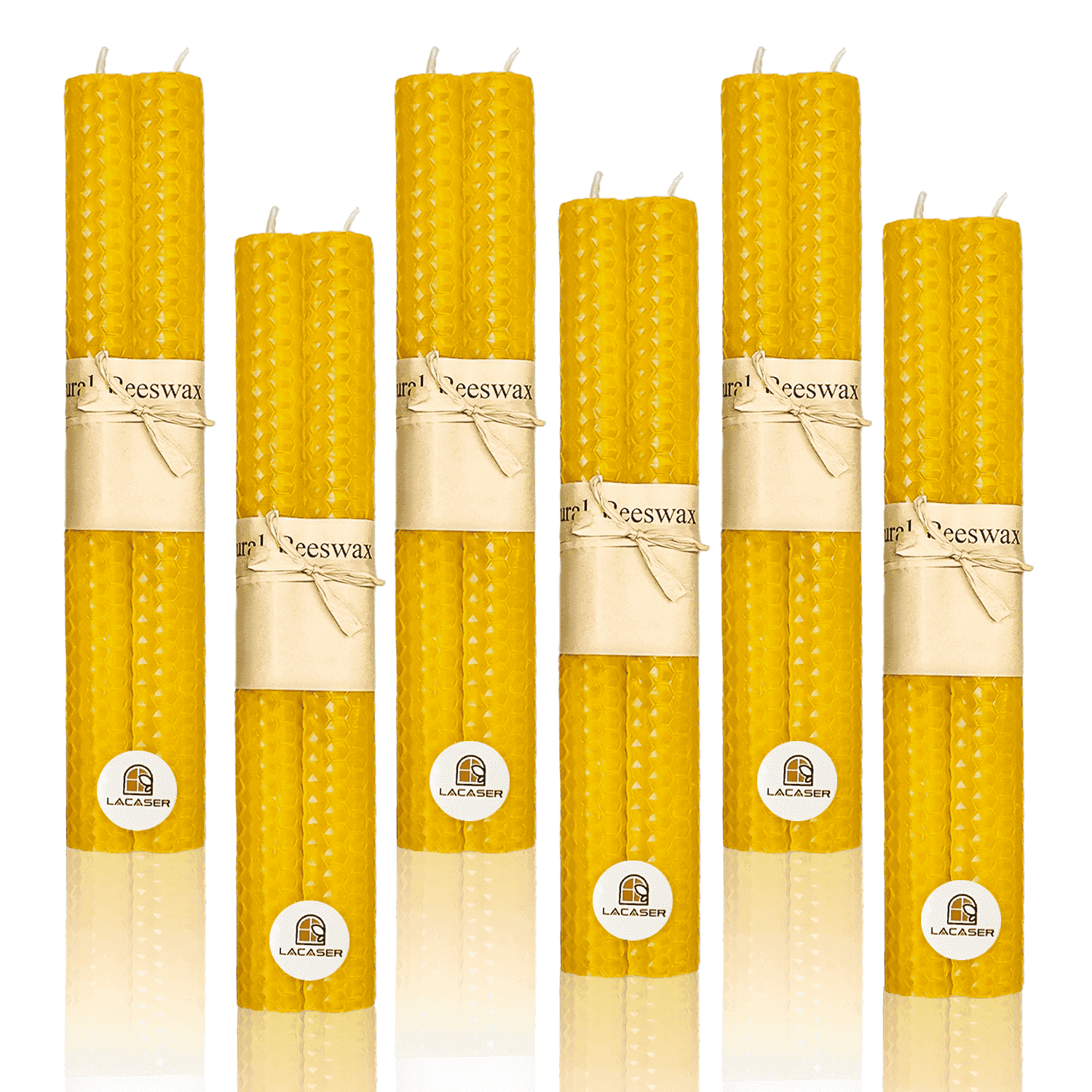 Beeswax Taper Candles 12 Pack, 9" Long Candle for candle sticks in Bulk, Dripless & Unscented, 4 Hour Burn Time, Yellow Candles