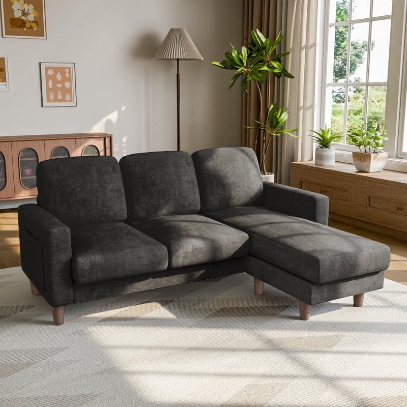 Lacoo 3 Seat Sectional Sofa L-Shaped Couch with Reversible Ottoman Convertible Cloud Couch for Living Room,Dark Gray