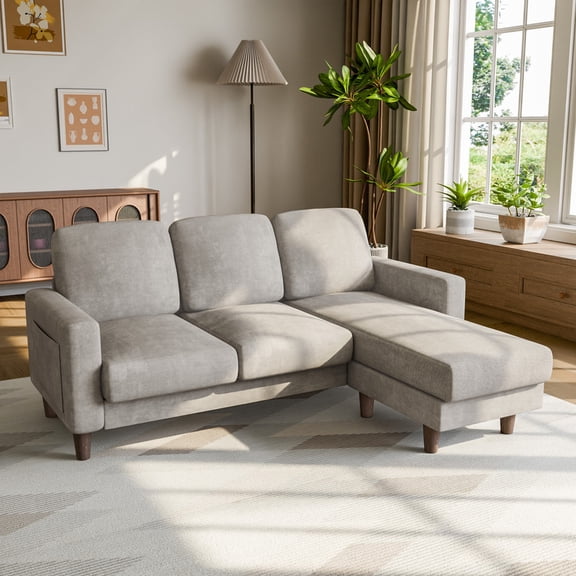 Lacoo 3 Seat Sectional Sofa L-Shaped Couch with Reversible Ottoman Convertible Cloud Couch for Living Room,Light Gray