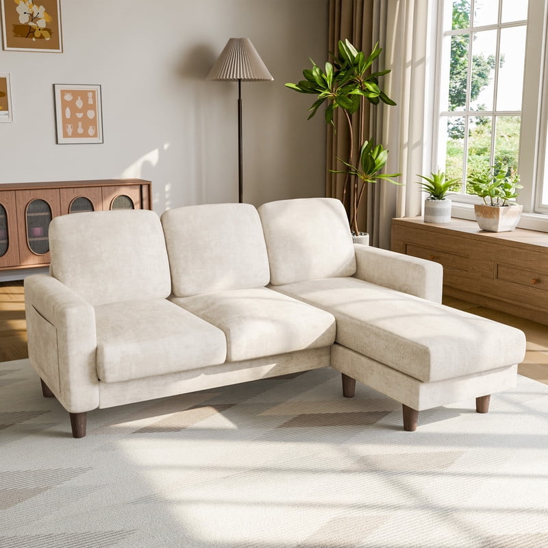 Lacoo 3 Seat Sectional Sofa L-Shaped Couch with Reversible Ottoman Convertible Cloud Couch for Living Room,White