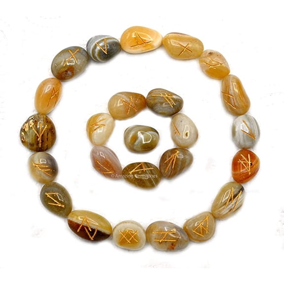 Lace Agate Crystal Runes Stone Set Elder Futhark