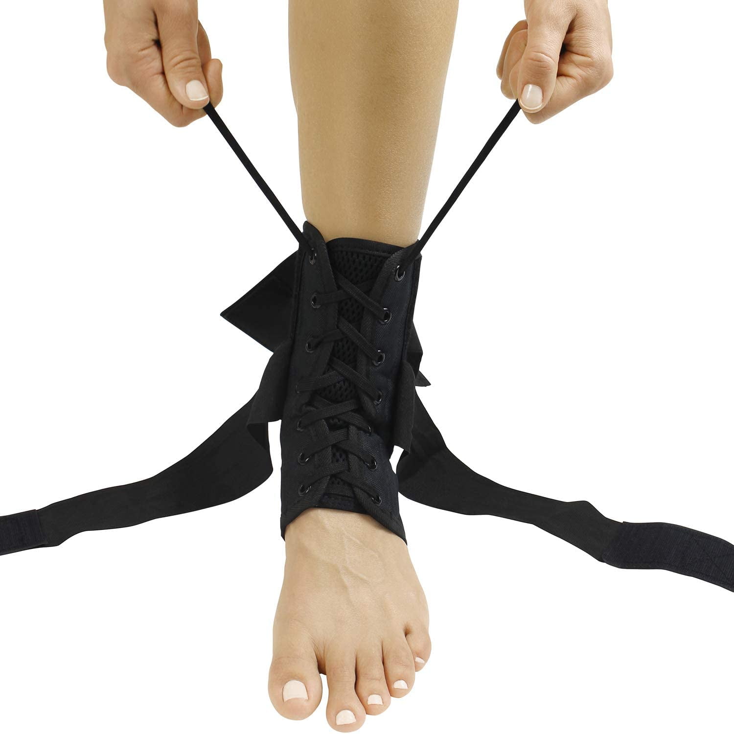 Lace Up Ankle Brace - Men, Women Foot Support Stabilizer Compression Sleeve - Sprained Adjustable Leg Splint - Sprain Rolled Immobilizer Wrap Guard for Running, Volleyball, Basketball
