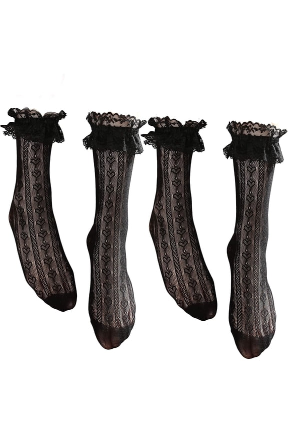 Lace Anklet Sock with Ruffle, Ruffle Cup Lace Anklet Socks, Rose flowers\/heart anklet socks 2 Pairs