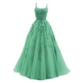 thumbnail image 1 of Lace Applique Tulle Prom Dresses Spaghetti Straps Ball Gown Evening Gown (GN2 L), 1 of 2