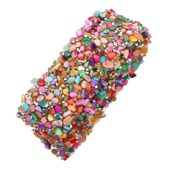 BESTOYARD 1 Meters Colorful Rhinestone Shell Trim Bling Ribbon Sewing on Trim for Dress Sash Belt DIY Bags Shoes Embellishments (3.5cm Width)