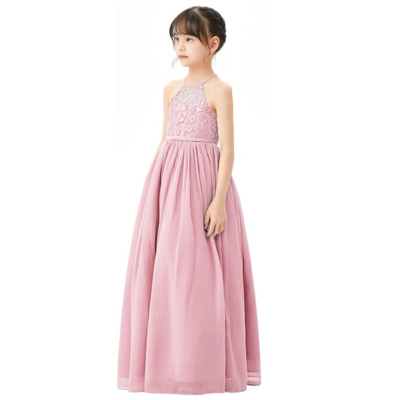 Lace Back Halter Flower Girl Dresses Junior Pageants Wedding Reception Communion Baptism Gowns for Church 332 12