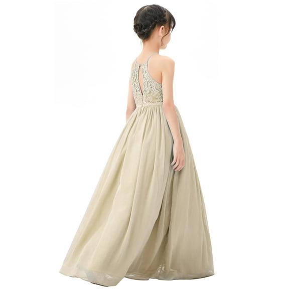 Lace Back Halter Flower Girl Dresses Junior Pageants Wedding Reception Communion Baptism Gowns for Church 332 4
