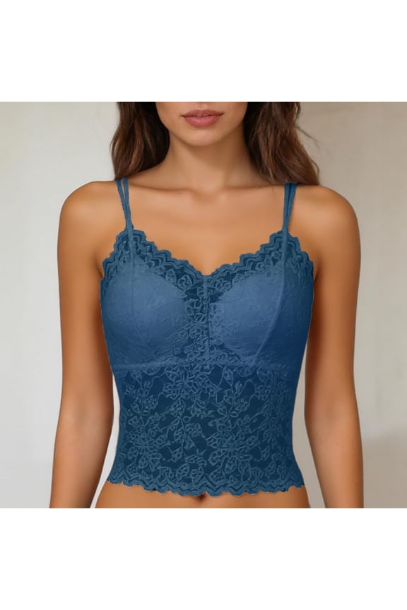 Lace Backless Camisole Removable Padding Braless Comfort Strap Top For Casual Wear, M, Navy