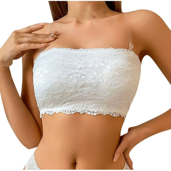 Lace Bandeau Bra for Women Strapless Tube Top Padded Bralette Lace Crop Top Cami Lingerie Seamless Stretchy Tops
