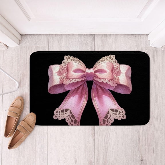 Lace Bathroom Rugs 16" x 24" Pink Bow Bath Mat Kawaii Girly Coquette Ribbon Bowtie Doormat Dreamy Fashion Preppy Bowknot