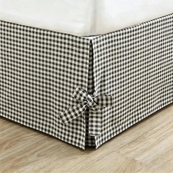 Lace Up Bed Skirt Dustproof Bedspread, Checkered Plaid Bed Cover for Box Spring Mattress, Adjustable Wrap Around Bed Ruffle Apron, Decorative Bedding Skirt for Large Size Beds