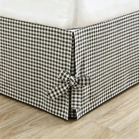 Lace Up Bed Skirt Dustproof Bedspread, Checkered Plaid Bed Cover for Box Spring Mattress, Adjustable Wrap Around Bed Ruffle Apron, Decorative Bedding Skirt for Large Size Beds