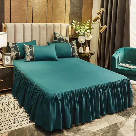 Lace Bed Skirt Full Size with Ruffled Trim, Elastic Wrap Around Dustproof Bed Cover, All Season Solid Color Bed Skirt for Mattress Protection
