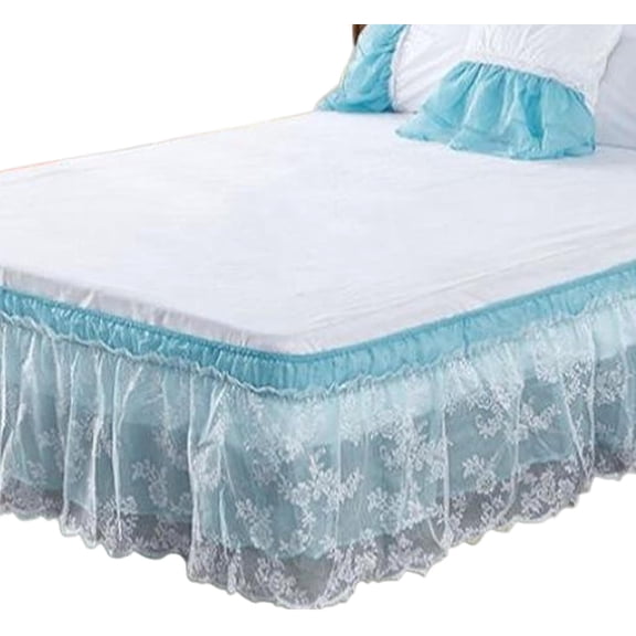 Lace Bed Skirt, Wrap Around Bed Skirt Ruffle Bed Skirt with Adjustable Elastic Band, Dust Cover Ruffle Split Corners Bed Sheets Cover, 15.75" Drop (Green)