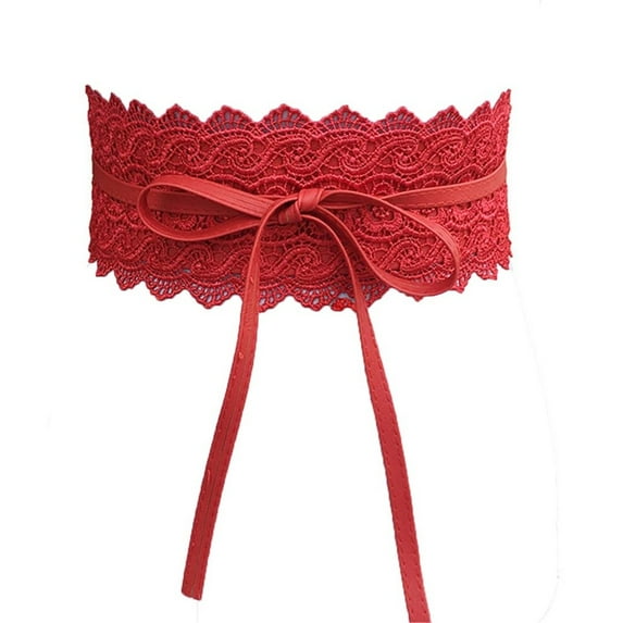 Lace Belt, Audhol Womens Faux Leather Belt Fashion Obi Style Lace Bow Tie Wide Wrap Waist Belt Wrap Belts for Women Red One Size