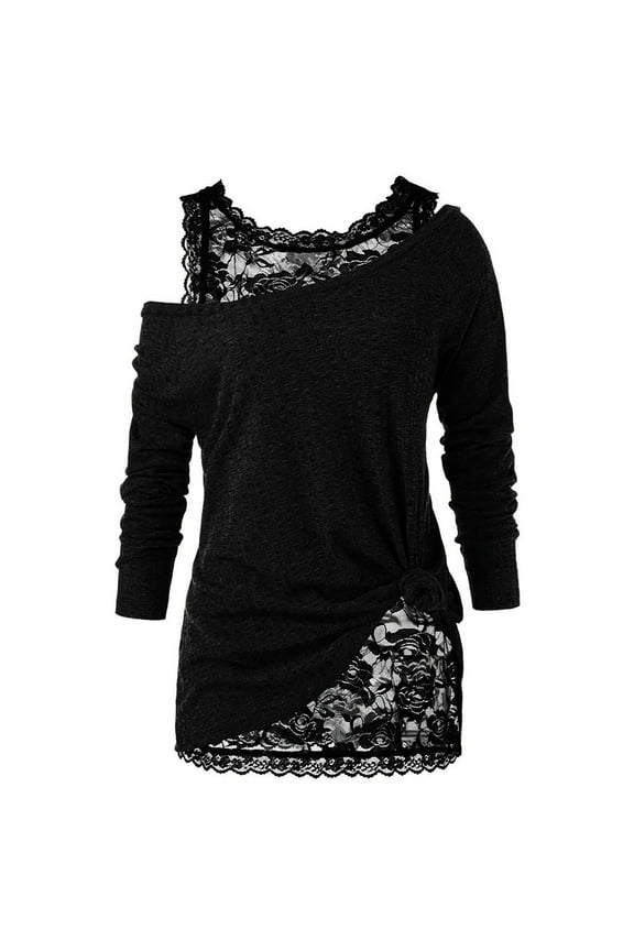 Lace Blouses for Women Elegant,Ladies Personalised T Shirt Y2K Gothic One Shoulder Long Sleeved Tops Casual Loose Summer Spring Shirt Lace Floral Going Out Tee Tunic Halloween Tops