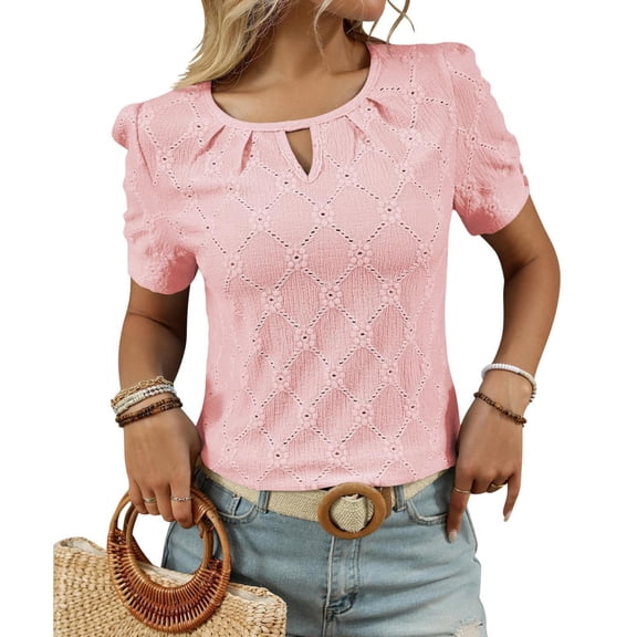 Lace Blouses for Women Short Sleeve Crewneck Sexy Short Sleeve Blouses Lace Hollow Out T-Shirt for Travel enjoyment