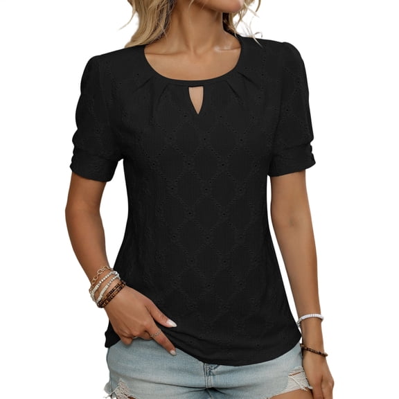Lace Blouses for Women Short Sleeve Crewneck Sexy Short Sleeve Blouses Lace Hollow Out T-Shirt for Travel forceful