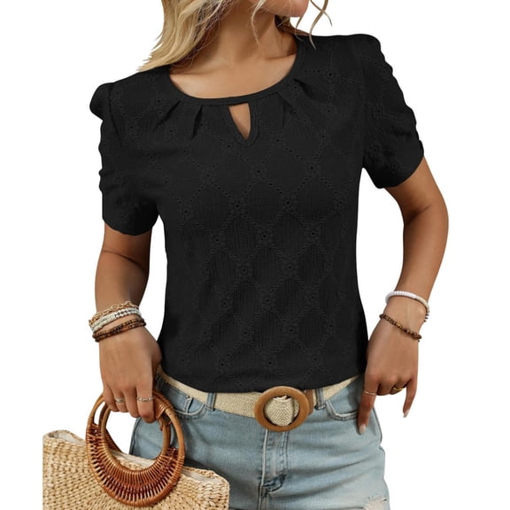 Lace Blouses for Women Short Sleeve Crewneck Sexy Short Sleeve Blouses Lace Hollow Out T-Shirt for Travel manner