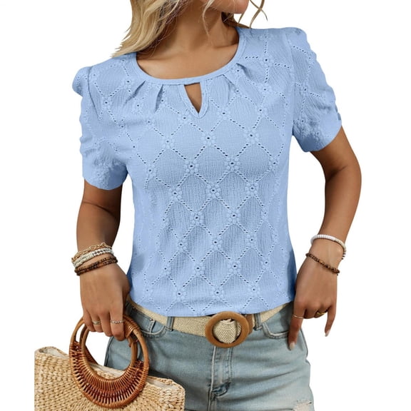 Lace Blouses for Women Short Sleeve Crewneck Sexy Short Sleeve Blouses Lace Hollow Out T-Shirt for Travel manner