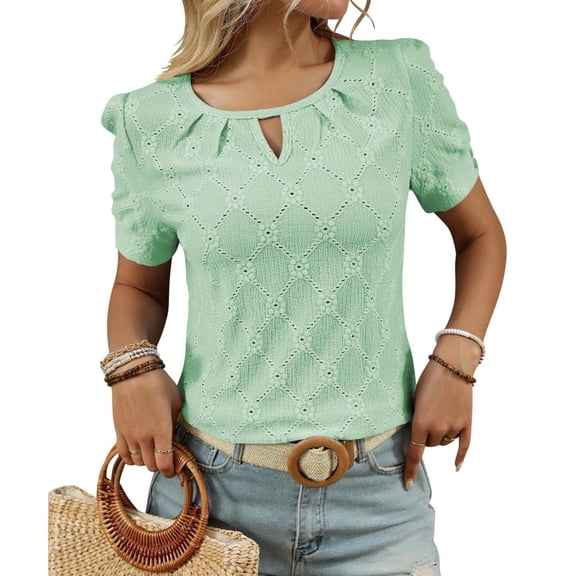 Lace Blouses for Women Short Sleeve Crewneck Sexy Short Sleeve Blouses Lace Hollow Out T-Shirt for Travel pretty