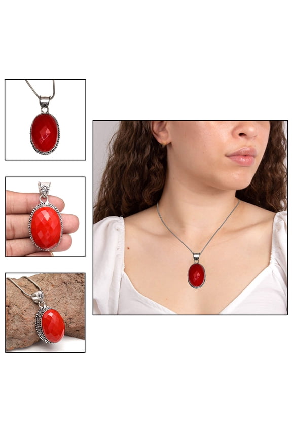 Lace Blue Silver Agate Necklace Sterling 925 Gemstone Pendant Jewelry 18"