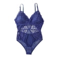 thumbnail image 1 of Lace Body Suits Women, Hugcore Womens Cute Deep V Lace Bodysuit with Tummy Control, Built-in Bra, Going Out Tops 2025 Fall Outfits Dark Blue A, 1 of 4