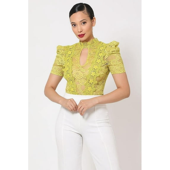 Lace Bodysuit W/front Key Hole Opening Details