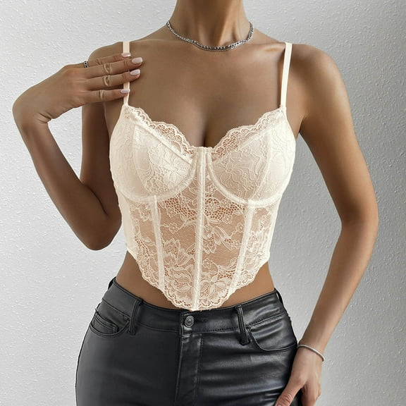 Lace up Boned Overbust Corset, Fashion Women Style Solid Color Mesh Gauze Perspective Backless Camisole New Bustier Tops for Women Bodysuit Plus Size Style B-61 Khaki S