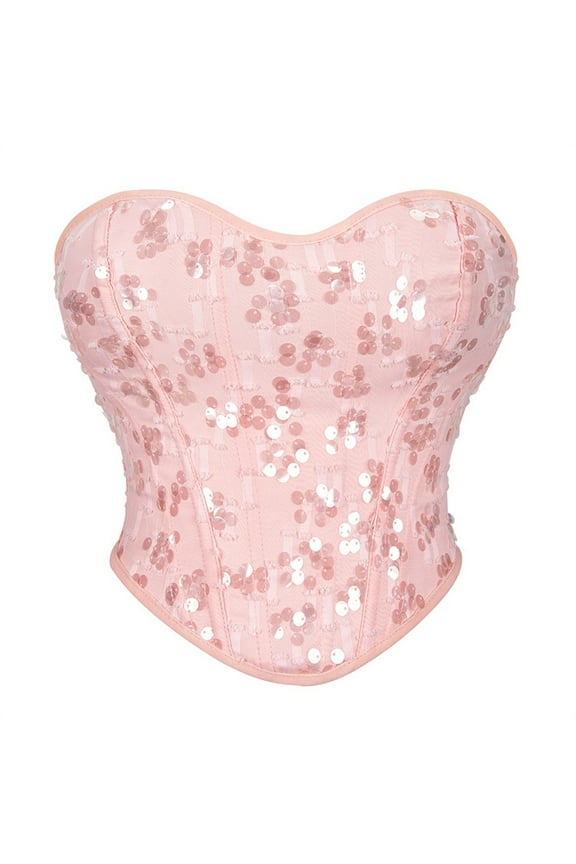 Lace up Boned Overbust Corset, Women Print Bandage Court Vintage Corset Straps Tank Corset Tops New Bustier Tops for Women Bodysuit Plus Size Style B-80 Pinky L