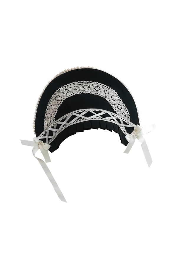 Lace Bonnet Hat Colonial Pioneer Headwear Tea Party Costume Sun Cap for Women Costume Accessories-black