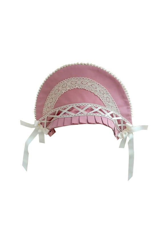 Lace Bonnet Hat Colonial Pioneer Headwear Tea Party Costume Sun Cap for Women Costume Accessories pink