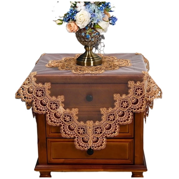 Lace Border Bedside Table Cover Square Table Cloth, End Table Coffee Tablecloth Cover for Kitchen Home Dining Holiday Decor