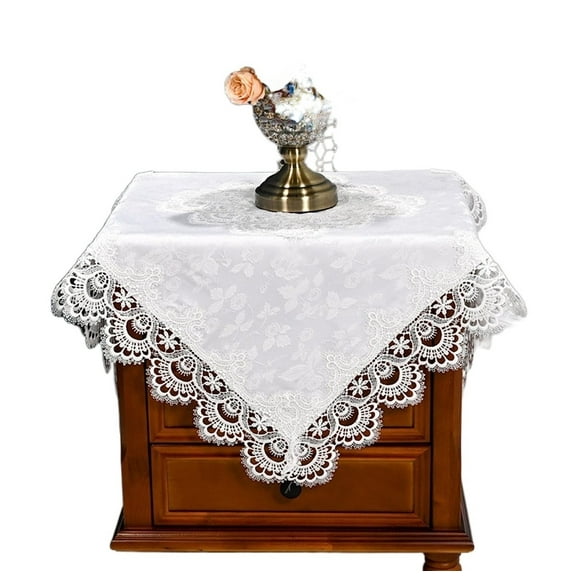 Lace Border Bedside Table Cover Square Table Cloth, End Table Coffee Tablecloth Cover for Kitchen Home Dining Holiday Decor