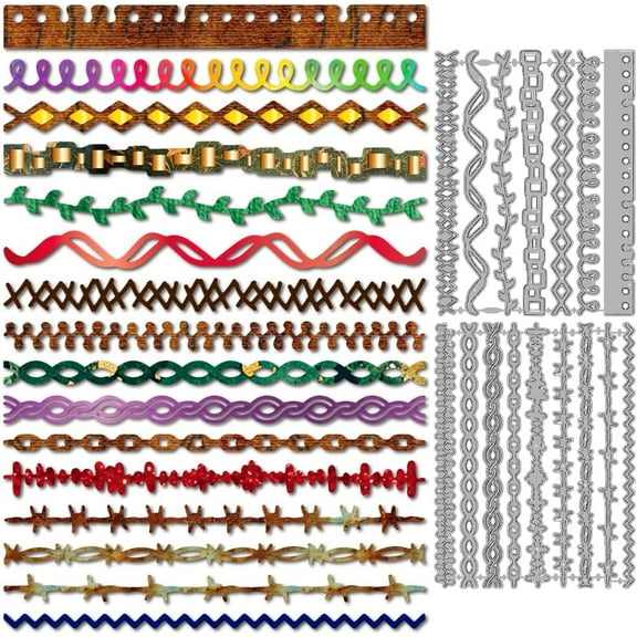 Lace Border Metal Cutting Dies Irregular Borders Die Cuts Decorative Trim Embossing Template Patterned Edge Carbon Steel Stencils for Card Making Scrapbooking Album Handbook Gift Decoration