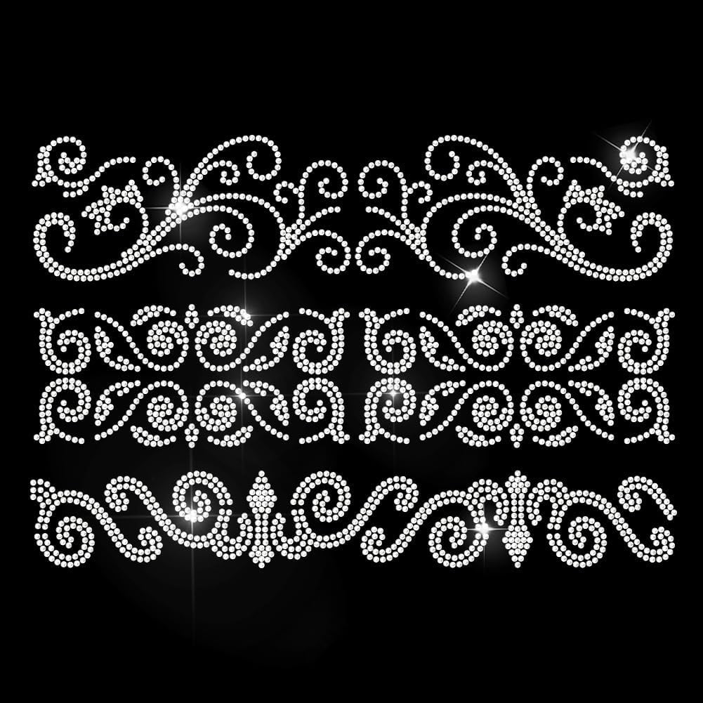 Lace Border Rhinestone Iron on Hotfix Vintage Symmetrical Floral ...