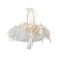 thumbnail image 1 of Lace Bow Decorative Hand Flower Basket With Foldable Handle Flower Girl Baskets, 1 of 6