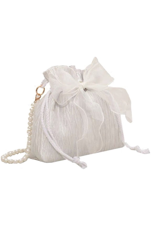 Lace Bow Tote Bag White Pearl Handle Bag Evening Clutch Bag Summer Bucket Crossbody Bag Women Supply for Daily Matching
