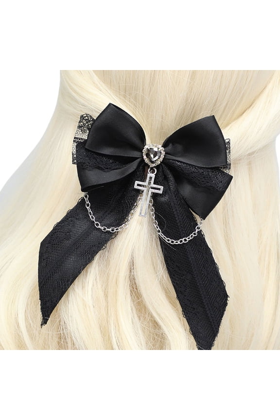 Lace Bowknot Hair Clip for Women Crossed Pendant Hair Bows 2000s Punk Clip Anime Barrettes Girl All Matching Hair Ornament