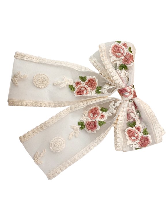Lace Bows Elegant 2000s Side Clip Bows Hair Clip Sweet Girls Floral Embroidered Flower Large Bowknot Balletcore