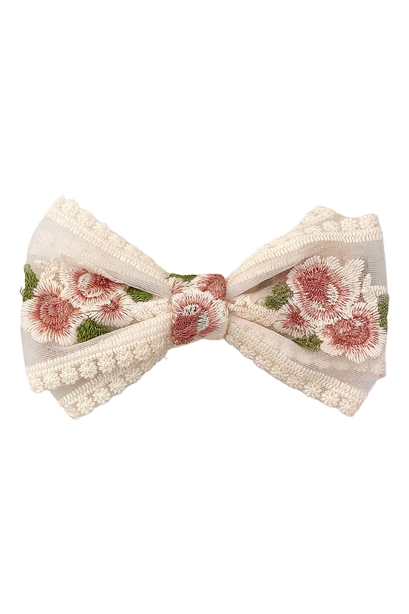 Lace Bows Elegant 2000s Side Clip Bows Hair Clip Sweet Girls Floral Embroidered Flower Large Bowknot Balletcore