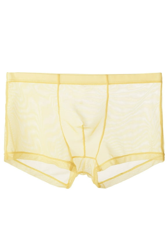 Lace Boyshorts Panties for Women Mens Sheer Underwear Lightweight Breathable Thin Boxer Briefs Breathable Mesh Underpants Yellow L