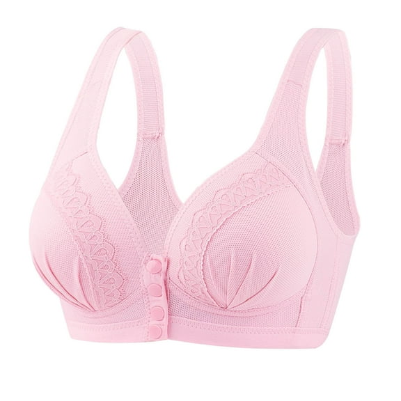 Lace Bra New Front Button Breathable Cotton Bra Front Snap Bras Women Wirefree Comfortable Breathable Bras Wirefree Bras for Women Comfortable Sports Bra Pinky-a
