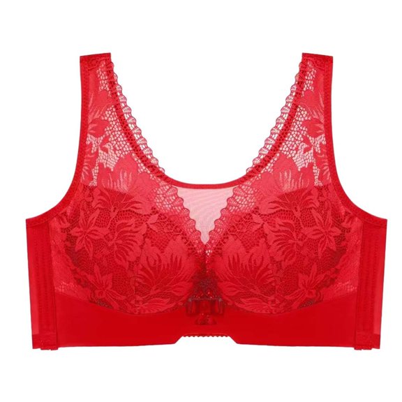 Lace Bra, Hugcore Gathering and Adjusting Strapless Bra Underwear with Large Breasts Small Thin Breathable No Rings Breasts Anti Sagging Bra Plus Size Bras Red 40