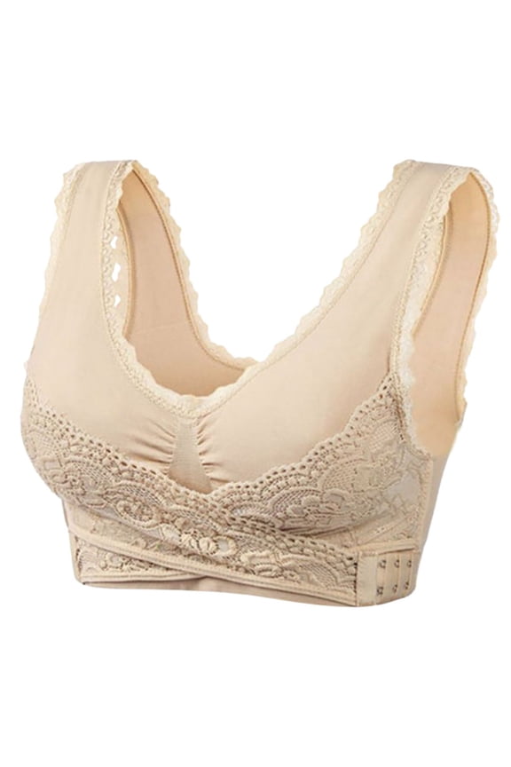 Lace Bra Women No Underwire Bra Feature V-Neck T-Shirt Bra Style W-1090 Beige XXL