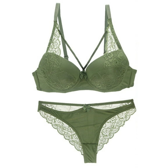 Lace Bra and Panty Set, Hugcore Fashion Women Gather Lace Bra Suits Deep V Edge Underwear Panty and Bra Sets for Women Green 95B