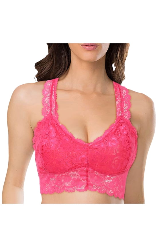 Lace Bra for Women,Bra Women Plus Size Lace Back Wrap V Neck Push Up for Supportive Fit,Sports Bras for Women,Z01 Hot Pink,S