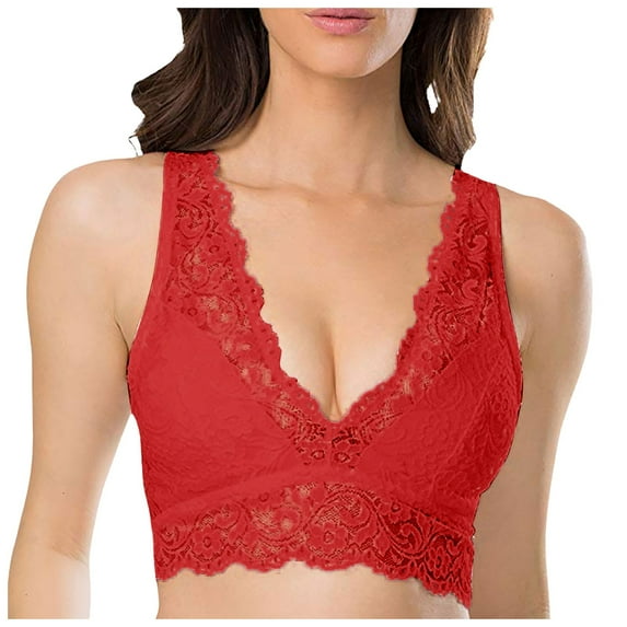 Lace Bra for Women Women's Sexy Lace Bra No Underwire Back Underwear Lace Bralettes for Women,Red,XL