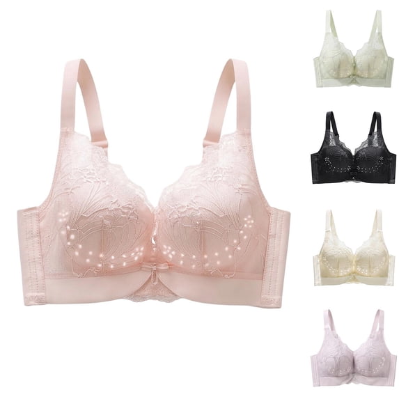 Lace Bra for Womens - Wireless Soft Support Gathered Comfortable Daily Underwear Pinks 38
