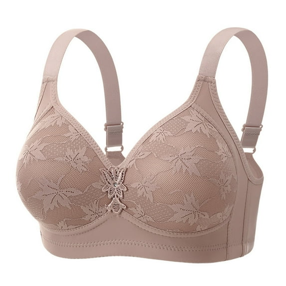Lace Bralette Women Comfortable Wireless Bra Thin Breathable Everyday Underwear BC Cup Plus Size #Khaki,42